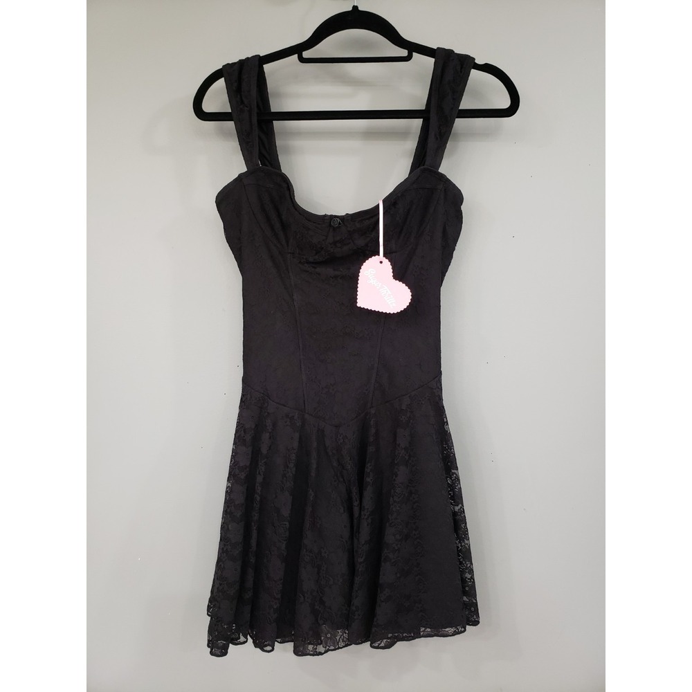 NEW MEDIUM LACE PERFECT DATE MINI SKATER DRESS BLACK DOLLS KILL SUGAR THRILLZ